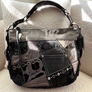 Vintage Coach Tonal Patchwork Zoe Shoulder Bag Leather Canvas Snakeskin Y2K